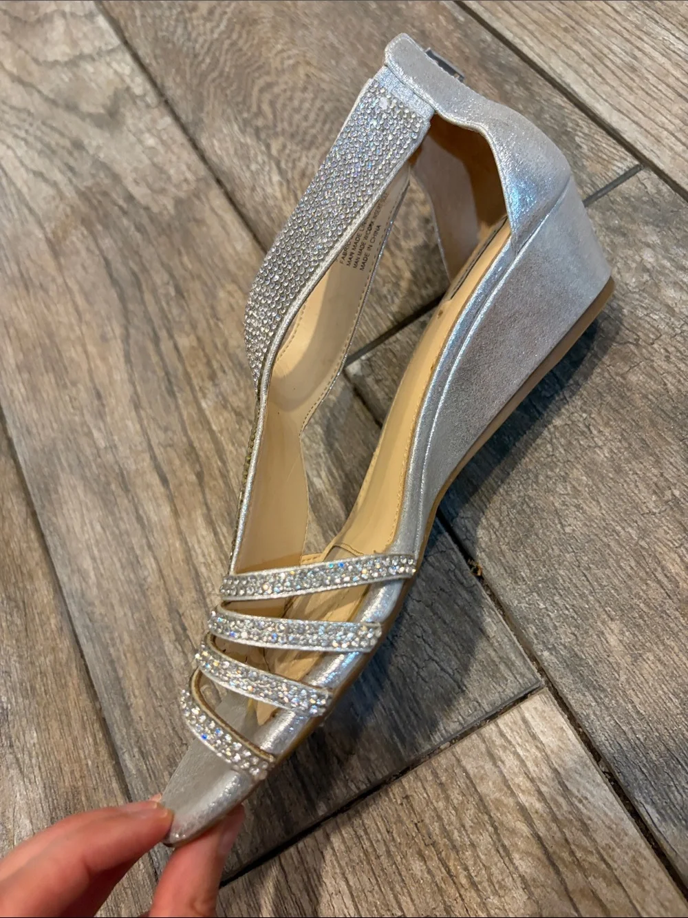 Alex Marie Mersalo Silver Rhinestone wedge dress sandals size 9.5